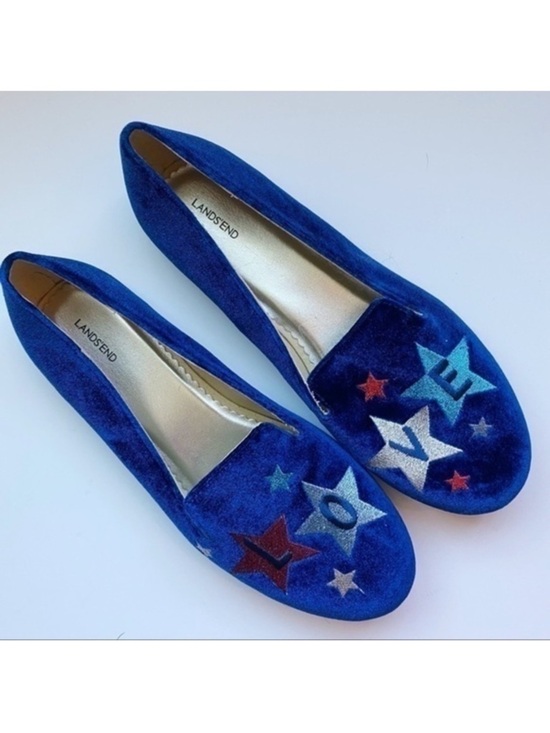 Lands' End Other - Lands End • Blue Velvet Embroidered Love Flats